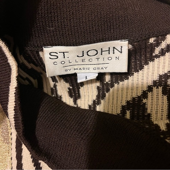 St. John Collection Black and White Zebra Print Tunic with Gold Chain Accent L - Picture 8 of 9